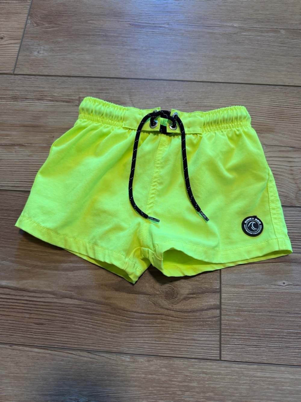Kids Neon Yellow Swim Trunks with Drawstring